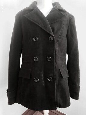 GEORGE Black Winter Pea Coat Double Breasted Buttons Women's Large L 12-14